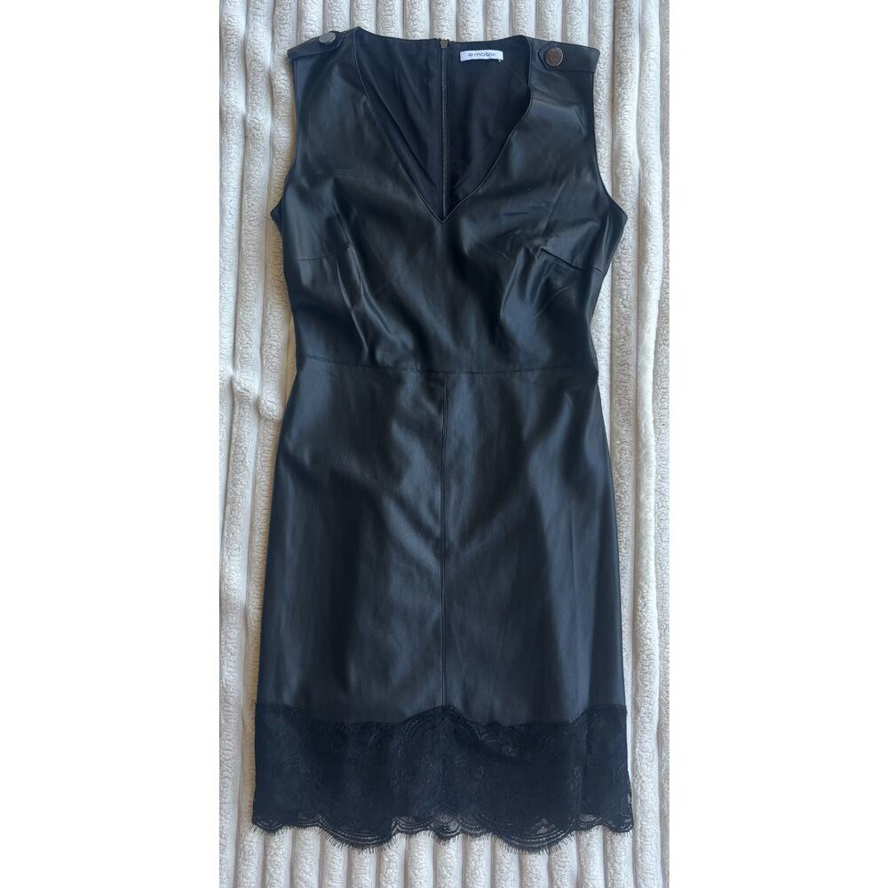 Motivi Faux Leather Dress Black V- Neck Sleeveless Size US 4